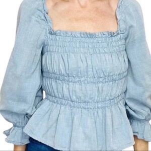 Who What Wear Light Blue Smocked Blouse